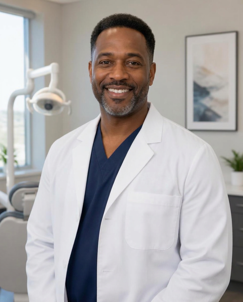 Licensed Texas reviewing dentist standing in a dental clinic